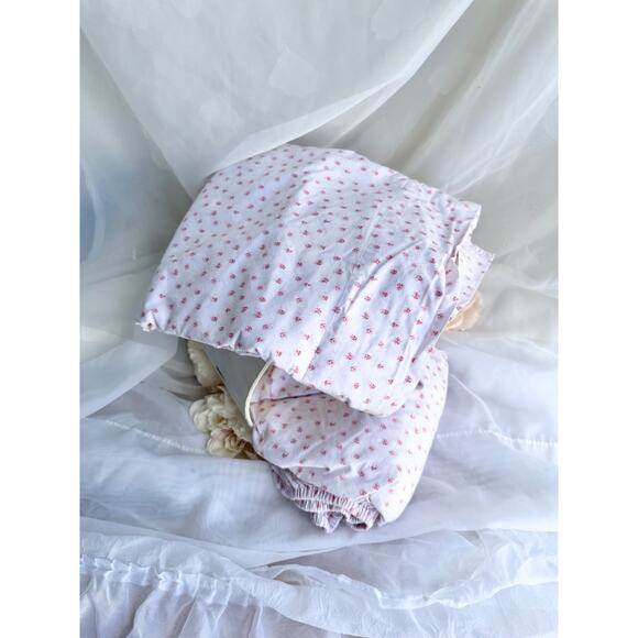 Simply Shabby Chic TWIN FLAT & FITTED Sheet Pink Roses MON AMI Cotton EUC - Picture 2 of 4